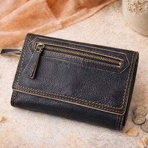 Francesco Biasia Black Leather Wallet Organizer | Italian Leather Zip Pocket